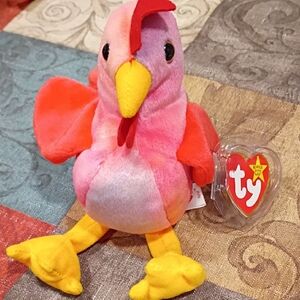 Ty Pink and Yellow Rooster Plush Strut The Rooster